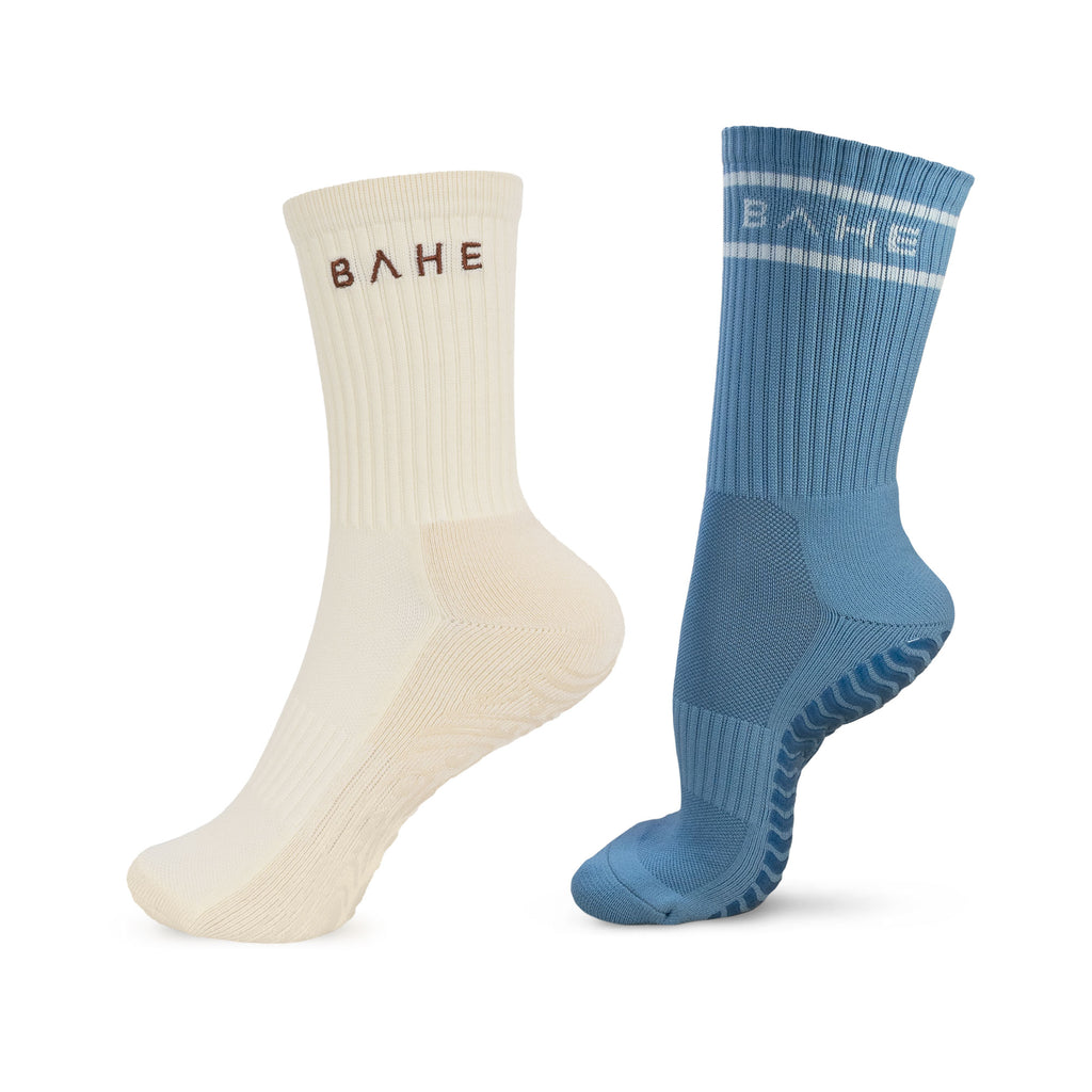 STUDIO GRIPPY CREW SOCKS 2 PACK COCONUT/POWDER BLUE